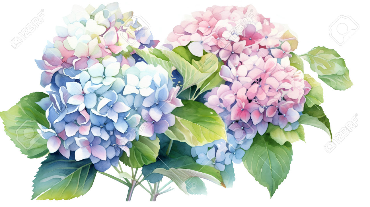 水彩画】紫陽花 あじさい